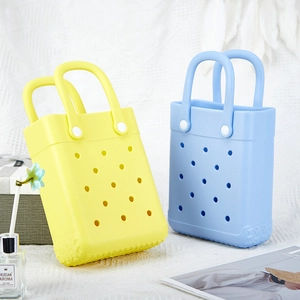 Mini EVA hollow beach tote bags in yellow and blue colors with portable hand straps