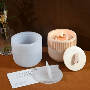DIY silicone mold set for striped storage boxes and aromatherapy candle jars with lids