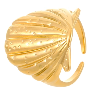 Anillo ajustable de acero inoxidable dorado con diseño de concha marina para mujer
