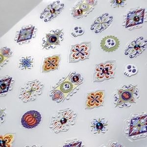 5D embossed Halloween nail stickers with gothic skulls pumpkins and colorful gems