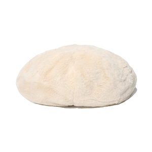 Beige faux rabbit fur beret hat for women featuring a plush and warm winter design