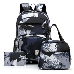 3-piece school set with artistic brushstroke pattern including backpack lunch bag and pencil case