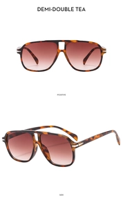 Positive and side view of demi-double tea pilot sunglasses with gradient brown lenses