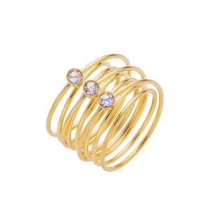 Minimalist 18k gold plated stainless steel multi-layer spiral ring with sparkling zircons