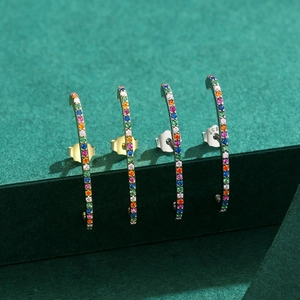 Rainbow CZ micro-paved C-shaped stud earrings in 925 sterling silver gold and silver tones
