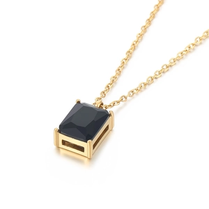 French style gold titanium steel necklace featuring a rectangular black stone pendant