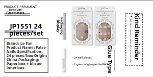 Detailed view of JP1551 press-on nails set with blue lavender gradient and 24 pieces in box
