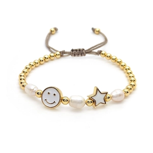 Colorful star and smiley face beaded bracelet with freshwater pearls and adjustable cord