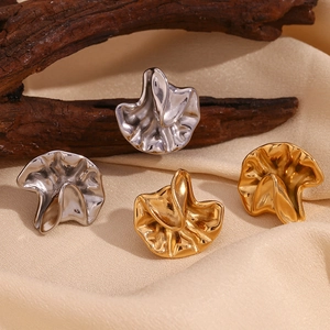 Vintage Irregular Hammered Stud Earrings For Women Stainless Steel 18K Gold Plated Wrinkled Geometric Fashion Jewelry