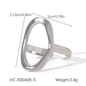 Detailed size chart for silver oval open ring showing 2.13cm height and 2cm width
