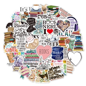 Set of 50 waterproof vinyl reading stickers for books coffee and library lovers