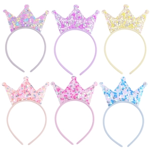 Princess Crown Headband Glittery Double Sided Sequin Hair Band For Little Girls Birthday Party Costume Accessories