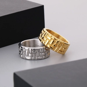Classic braided texture stainless steel rings in gold and silver finish for men