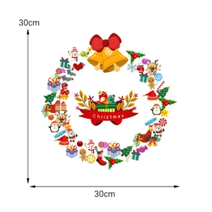 Christmas window sticker with Santa and reindeer wreath, PVC static cling, 30cm diameter