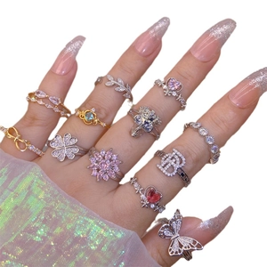Sparkling zircon open ring set with butterfly, heart and clover designs for women