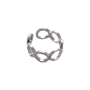 Minimalist silver open ring with geometric hollow circles and polished metallic finish