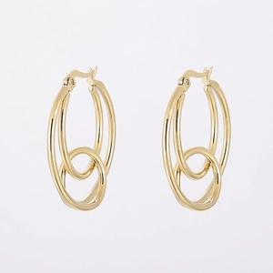 Minimalist Interlocking Double Hoop Earrings Stainless Steel Geometric Knotted Circle Bold Polished Jewelry For Women