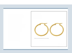 Detail view showing 29mm stainless steel hoop earrings with 18k gold vacuum plating