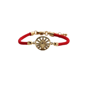 Böhmisches Jungfrau-Maria-Armband mit roter Kordel und verstellbarer Goldkette