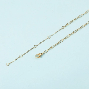14K gold plated stainless steel paperclip chain necklace with lobster clasp and extender