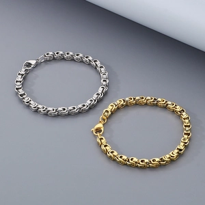 Bracelets gourmette en acier inoxydable or et argent avec fermoir mousqueton