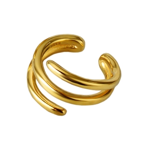 Minimalist gold S925 sterling silver triple-layered open band ring with polished finish