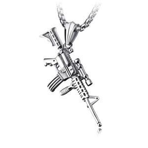 Vintage silver titanium steel M4 assault rifle pendant necklace for men hip hop style