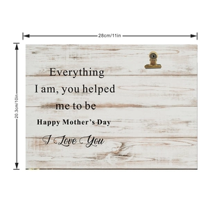 Detailed dimensions of the wooden Mother's Day photo frame with vintage metal clip