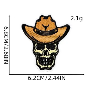 Size specifications of the western cowboy skull embroidered patch with detailed measurements