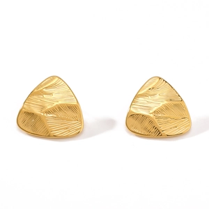 Polished 18K gold-plated titanium steel triangle stud earrings with unique textured finish