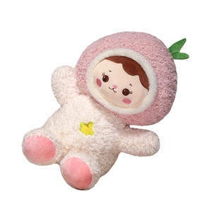 Pink peach princess plush doll with long white fur and yellow star decoration