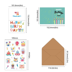 Coffret de cartes d'anniversaire avec autocollants et enveloppe avec dimensions précises