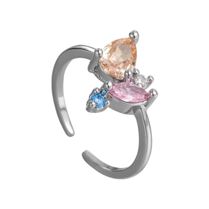 Adjustable silver ring with champagne pear and pink marquise stones in a minimalist design