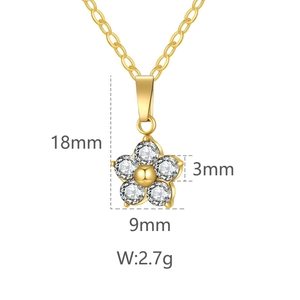 Minimalist stainless steel flower necklace with cubic zirconia floral pendant and dimensions