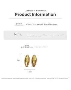 Detail showing dimensions of oval marquise earrings with yellow crystal and gold frame