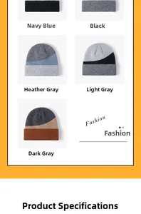 Detail view of winter knitted beanies in navy, black, and various gray shades