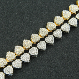 Hip hop style gold and silver heart-shaped Cuban link necklaces with iced out rhinestones
