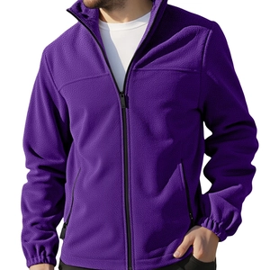 Deep purple polar fleece jacket with stand collar and full zipper for men in winter