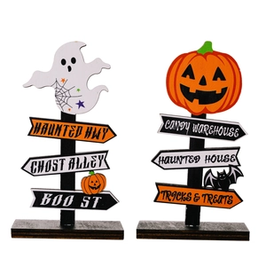 Halloween wooden pumpkin and ghost signpost ornaments for festive desktop decoration