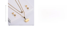 Close-up of golden crown pendant and ball stud earrings with 10mm x 12mm dimensions