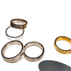 Minimalist 18k gold plated open rings with textured hammered surface in gold and silver