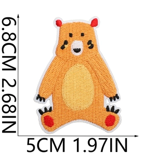 Detailed view of cartoon bear embroidery patch with precise 6.8cm x 5cm size measurements