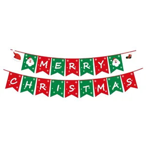 Red and green Merry Christmas bunting banner with snowflake and Santa Claus decorations