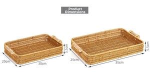 Detailed size specifications for rectangular handwoven baskets with wooden handles
