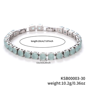 Iced out light blue zircon hip hop bracelet in polished metal 20cm length for unisex