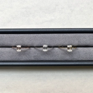 Emerald cut moissanite silver ring in three metal colors: rose gold, silver and gold