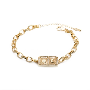 Gold hip hop bracelet with zircon star moon plaque and adjustable lobster clasp