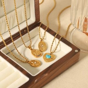 Vintage 18k gold plated stainless steel twist chain necklaces with celestial star moon pendants