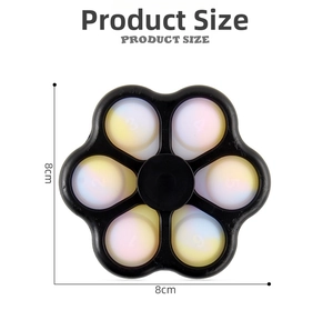 Dettaglio dimensioni del fidget spinner nero a fiore con bolle numerate colorate