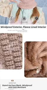 Close-up of pink and green gradient knitted kid's winter hat with warm fleece lining